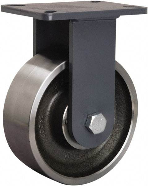 Hamilton - 8" Diam x 3" Wide x 10-1/2" OAH Top Plate Mount Rigid Caster - Forged Steel, 3,500 Lb Capacity, Precision Ball Bearing, 5-1/4 x 7-1/4" Plate - Caliber Tooling