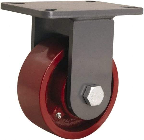 Hamilton - 6" Diam x 2-1/2" Wide x 8" OAH Top Plate Mount Rigid Caster - Cast Iron, 2,200 Lb Capacity, Straight Roller Bearing, 5-1/4 x 7-1/4" Plate - Caliber Tooling