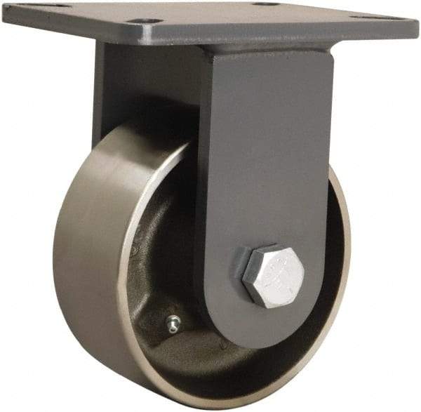 Hamilton - 6" Diam x 2-1/2" Wide x 8" OAH Top Plate Mount Rigid Caster - Forged Steel, 3,500 Lb Capacity, Straight Roller Bearing, 5-1/4 x 7-1/4" Plate - Caliber Tooling