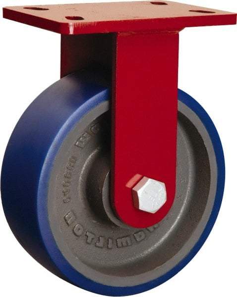 Hamilton - 8" Diam x 3" Wide x 10-1/8" OAH Top Plate Mount Rigid Caster - Polyurethane, 2,700 Lb Capacity, Sealed Precision Ball Bearing, 5 x 7" Plate - Caliber Tooling