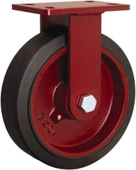 Hamilton - 10" Diam x 3" Wide x 11-1/2" OAH Top Plate Mount Swivel Caster - Rubber Mold on Cast Iron, 1,000 Lb Capacity, Tapered Roller Bearing, 4-1/2 x 6-1/2" Plate - Caliber Tooling