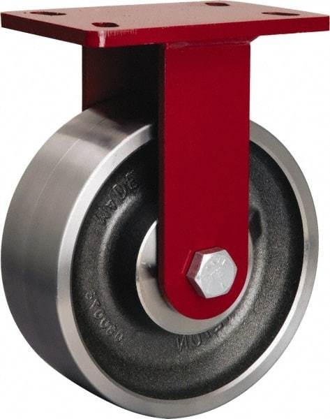 Hamilton - 8" Diam x 3" Wide x 10-1/4" OAH Top Plate Mount Rigid Caster - Forged Steel, 2,200 Lb Capacity, Tapered Roller Bearing, 5 x 7" Plate - Caliber Tooling