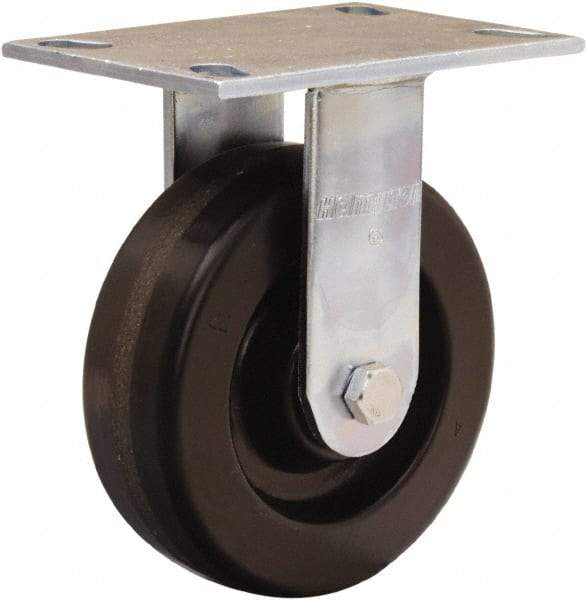 Hamilton - 6" Diam x 2" Wide x 7-1/2" OAH Top Plate Mount Rigid Caster - Phenolic, 1,200 Lb Capacity, Straight Roller Bearing, 4-1/2 x 6-1/4" Plate - Caliber Tooling