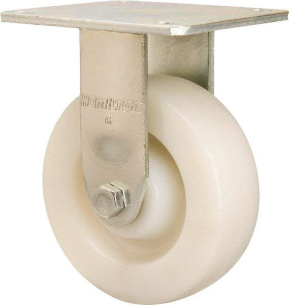 Hamilton - 6" Diam x 2" Wide x 7-1/2" OAH Top Plate Mount Rigid Caster - Nylon, 1,000 Lb Capacity, Sealed Precision Ball Bearing, 4 x 4-1/2" Plate - Caliber Tooling