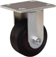 Hamilton - 4" Diam x 2" Wide x 5-5/8" OAH Top Plate Mount Rigid Caster - Rubber Mold on Cast Iron, 300 Lb Capacity, Straight Roller Bearing, 4 x 4-1/2" Plate - Caliber Tooling