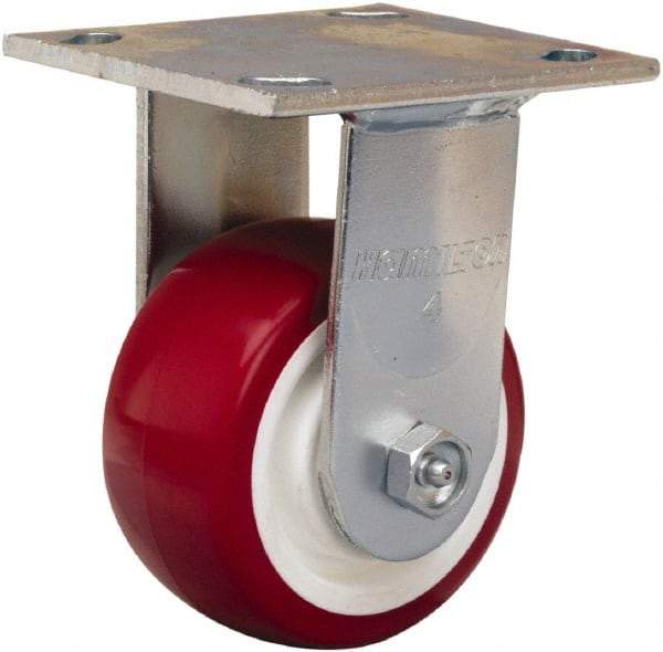 Hamilton - 4" Diam x 2" Wide x 5-5/8" OAH Top Plate Mount Rigid Caster - Polyurethane Mold on Polypropylene, 750 Lb Capacity, Straight Roller Bearing, 4 x 4-1/2" Plate - Caliber Tooling