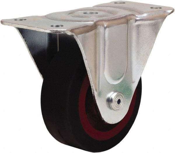 Hamilton - 4" Diam x 1-1/2" Wide x 5" OAH Top Plate Mount Rigid Caster - Rubber Mold on Cast Iron, 200 Lb Capacity, Straight Roller Bearing, 3 x 6-3/16" Plate - Caliber Tooling