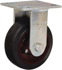 Hamilton - 5" Diam x 2" Wide x 6-1/2" OAH Top Plate Mount Rigid Caster - Rubber Mold on Cast Iron, 350 Lb Capacity, Straight Roller Bearing, 4 x 4-1/2" Plate - Caliber Tooling