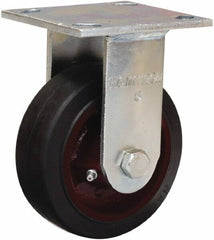 Hamilton - 4" Diam x 2" Wide x 5-5/8" OAH Top Plate Mount Rigid Caster - Rubber Mold on Cast Iron, Straight Roller Bearing, 4 x 4-1/2" Plate - Caliber Tooling