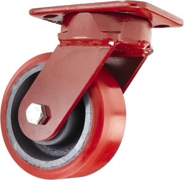 Hamilton - 5" Diam x 2" Wide x 6-1/2" OAH Top Plate Mount Swivel Caster - Polyurethane, 1,250 Lb Capacity, Sealed Precision Ball Bearing, 4 x 5" Plate - Caliber Tooling