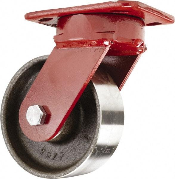 Hamilton - 5" Diam x 2" Wide x 6-1/2" OAH Top Plate Mount Swivel Caster - Forged Steel, 2,000 Lb Capacity, Sealed Precision Ball Bearing, 4 x 5" Plate - Caliber Tooling