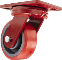 Hamilton - 5" Diam x 2" Wide x 6-3/4" OAH Top Plate Mount Swivel Caster - Polyurethane, 1,250 Lb Capacity, Sealed Precision Ball Bearing, 4-1/2 x 6-1/2" Plate - Caliber Tooling