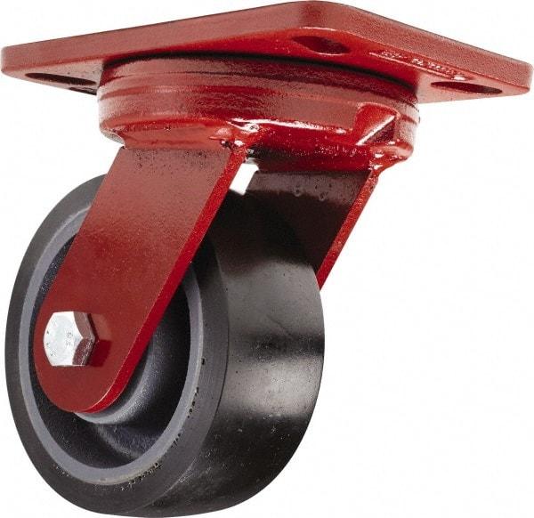 Hamilton - 5" Diam x 2" Wide x 6-3/4" OAH Top Plate Mount Swivel Caster - Polyurethane, 1,360 Lb Capacity, Sealed Precision Ball Bearing, 4-1/2 x 6-1/2" Plate - Caliber Tooling