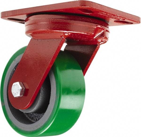 Hamilton - 5" Diam x 2" Wide x 6-3/4" OAH Top Plate Mount Swivel Caster - Polyurethane, 1,050 Lb Capacity, Sealed Precision Ball Bearing, 4-1/2 x 6-1/2" Plate - Caliber Tooling