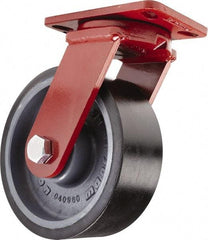 Hamilton - 10" Diam x 3" Wide x 11-1/2" OAH Top Plate Mount Swivel Caster - Polyurethane, 3,200 Lb Capacity, Sealed Precision Ball Bearing, 4-1/2 x 6-1/2" Plate - Caliber Tooling