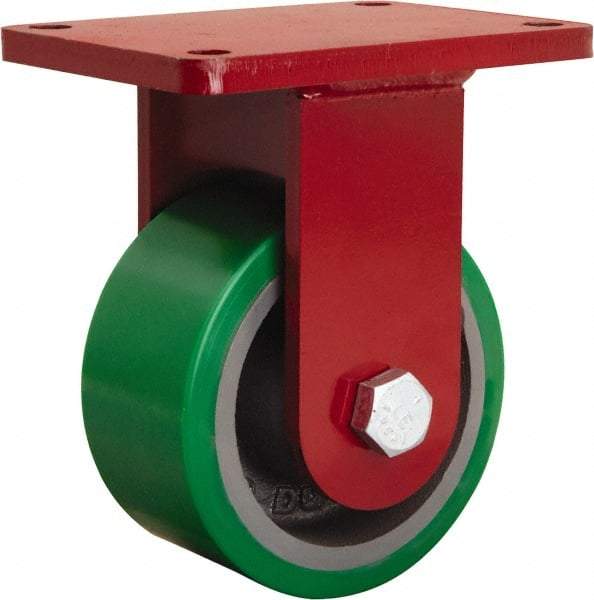 Hamilton - 6" Diam x 3" Wide x 8-1/2" OAH Top Plate Mount Rigid Caster - Polyurethane Mold onto Cast Iron Center, 2,200 Lb Capacity, Tapered Roller Bearing, 5-1/2 x 7-1/2" Plate - Caliber Tooling