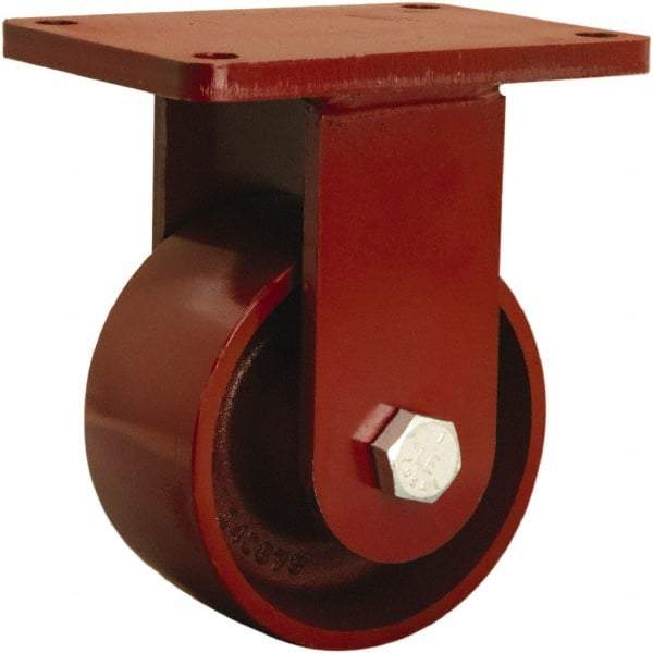 Hamilton - 6" Diam x 3" Wide x 8-1/2" OAH Top Plate Mount Rigid Caster - Cast Iron, 2,500 Lb Capacity, Tapered Roller Bearing, 5-1/2 x 7-1/2" Plate - Caliber Tooling