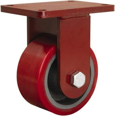 Hamilton - 6" Diam x 3" Wide x 8-1/2" OAH Top Plate Mount Rigid Caster - Polyurethane Mold on Forged Steel, 2,600 Lb Capacity, Tapered Roller Bearing, 5-1/2 x 7-1/2" Plate - Caliber Tooling