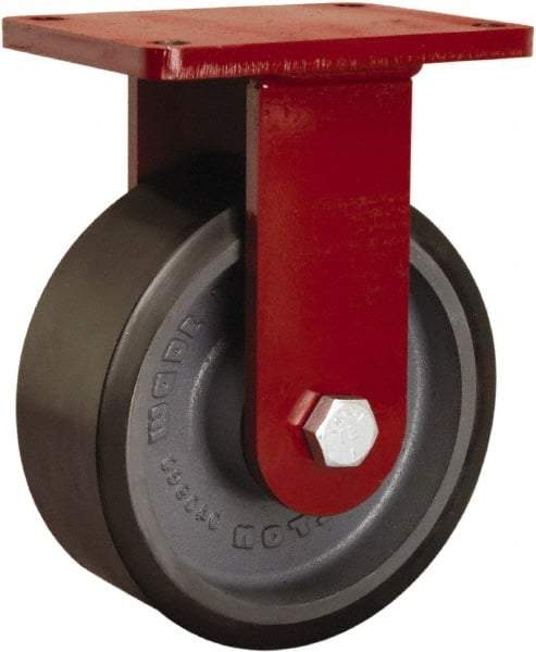 Hamilton - 8" Diam x 3" Wide x 10-1/2" OAH Top Plate Mount Rigid Caster - Polyurethane Mold onto Cast Iron Center, 3,250 Lb Capacity, Tapered Roller Bearing, 5-1/2 x 7-1/2" Plate - Caliber Tooling