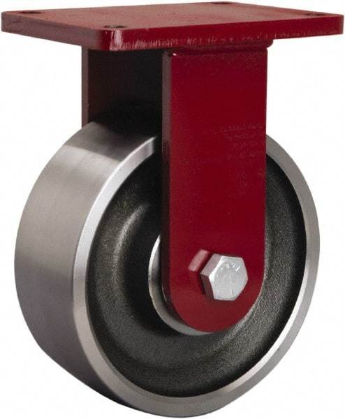 Hamilton - 8" Diam x 3" Wide x 10-1/2" OAH Top Plate Mount Rigid Caster - Forged Steel, 4,000 Lb Capacity, Sealed Precision Ball Bearing, 5-1/2 x 7-1/2" Plate - Caliber Tooling