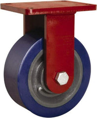 Hamilton - 8" Diam x 3" Wide x 10-1/2" OAH Top Plate Mount Rigid Caster - Polyurethane Mold on Forged Steel, 3,500 Lb Capacity, Tapered Roller Bearing, 5-1/2 x 7-1/2" Plate - Caliber Tooling