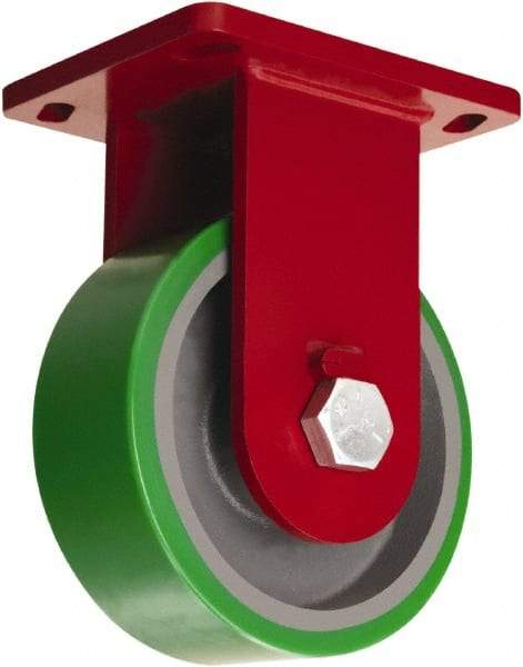 Hamilton - 8" Diam x 3" Wide x 10-1/2" OAH Top Plate Mount Rigid Caster - Polyurethane Mold onto Cast Iron Center, 2,500 Lb Capacity, Sealed Precision Ball Bearing, 6-1/2 x 7-1/2" Plate - Caliber Tooling