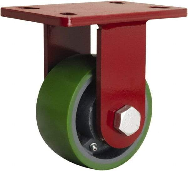 Hamilton - 5" Diam x 2-1/2" Wide x 7" OAH Top Plate Mount Rigid Caster - Polyurethane Mold onto Cast Iron Center, 1,300 Lb Capacity, Straight Roller Bearing, 5 x 7" Plate - Caliber Tooling