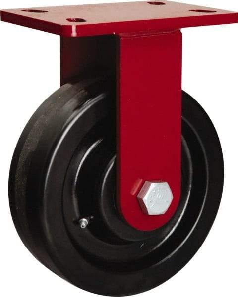 Hamilton - 8" Diam x 2-1/2" Wide x 10-1/8" OAH Top Plate Mount Rigid Caster - Phenolic, 2,000 Lb Capacity, Straight Roller Bearing, 5 x 7" Plate - Caliber Tooling