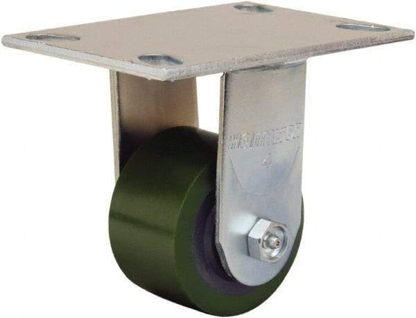 Hamilton - 3-1/4" Diam x 2" Wide x 5-1/4" OAH Top Plate Mount Rigid Caster - Polyurethane Mold onto Cast Iron Center, 575 Lb Capacity, Straight Roller Bearing, 4-1/2 x 6-1/4" Plate - Caliber Tooling