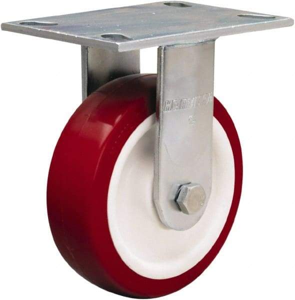 Hamilton - 6" Diam x 2" Wide x 7-1/2" OAH Top Plate Mount Rigid Caster - Polyurethane Mold on Polypropylene, 900 Lb Capacity, Straight Roller Bearing, 4-1/2 x 6-1/4" Plate - Caliber Tooling