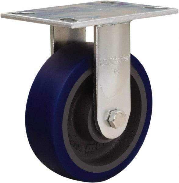 Hamilton - 6" Diam x 2" Wide x 7-1/2" OAH Top Plate Mount Rigid Caster - Polyurethane Mold onto Cast Iron Center, 900 Lb Capacity, Sealed Precision Ball Bearing, 4-1/2 x 6-1/4" Plate - Caliber Tooling