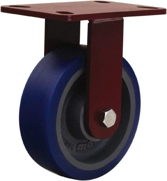 Hamilton - 6" Diam x 2" Wide x 7-3/4" OAH Top Plate Mount Rigid Caster - Polyurethane Mold onto Cast Iron Center, 960 Lb Capacity, Tapered Roller Bearing, 4-1/2 x 6-1/2" Plate - Caliber Tooling