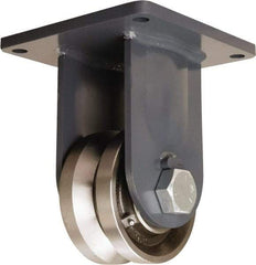 Hamilton - 6" Diam x 3" Wide, Forged Steel Rigid Caster - 4,500 Lb Capacity, Top Plate Mount, 8-1/2" x 8-1/2" Plate, Straight Roller Bearing - Caliber Tooling