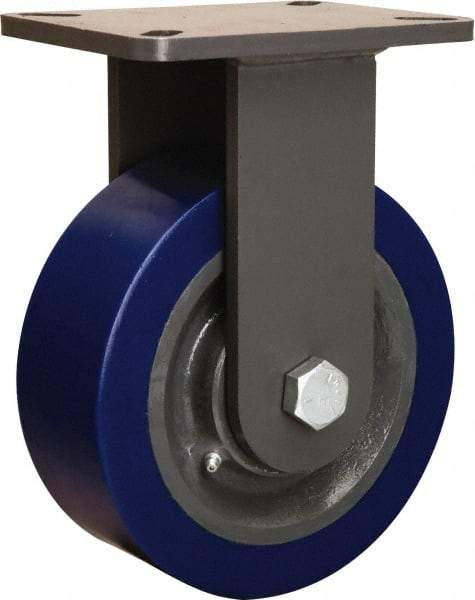 Hamilton - 8" Diam x 3" Wide x 10-1/2" OAH Top Plate Mount Rigid Caster - Polyurethane Mold on Forged Steel, 3,500 Lb Capacity, Tapered Roller Bearing, 5-1/4 x 7-1/4" Plate - Caliber Tooling