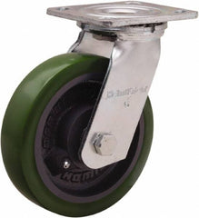 Hamilton - 6" Diam x 1-1/2" Wide x 7-1/2" OAH Top Plate Mount Swivel Caster - Polyurethane Mold onto Cast Iron Center, 550 Lb Capacity, Straight Roller Bearing, 4 x 4-1/2" Plate - Caliber Tooling