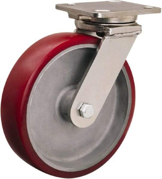 Hamilton - 8" Diam x 2" Wide x 9-1/2" OAH Top Plate Mount Swivel Caster - Polyolefin, 900 Lb Capacity, Delrin Bearing, 4 x 5" Plate - Caliber Tooling