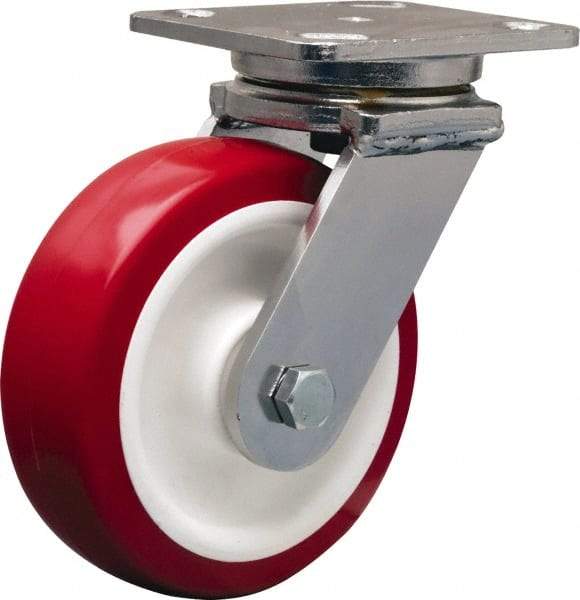 Hamilton - 6" Diam x 2" Wide x 7-1/2" OAH Top Plate Mount Swivel Caster - Polyurethane Mold on Polypropylene, 1,000 Lb Capacity, Delrin Bearing, 4 x 5" Plate - Caliber Tooling