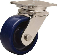 Hamilton - 5" Diam x 2" Wide x 6-1/2" OAH Top Plate Mount Swivel Caster - Polyurethane, 900 Lb Capacity, Stainless Steel Double Shielded Precision Ball Bearing, 4 x 5" Plate - Caliber Tooling