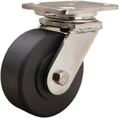 Hamilton - 5" Diam x 2" Wide x 6-1/2" OAH Top Plate Mount Swivel Caster - Nylon, 1,600 Lb Capacity, Stainless Steel Double Shielded Precision Ball Bearing, 4 x 5" Plate - Caliber Tooling