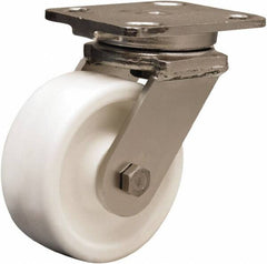 Hamilton - 5" Diam x 2" Wide x 6-1/2" OAH Top Plate Mount Swivel Caster - Polyolefin, 650 Lb Capacity, Delrin Bearing, 4 x 5" Plate - Caliber Tooling