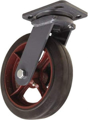 Hamilton - 8" Diam x 2" Wide x 9-1/2" OAH Top Plate Mount Swivel Caster - Rubber Mold on Cast Iron, 500 Lb Capacity, Straight Roller Bearing, 4 x 5" Plate - Caliber Tooling