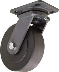 Hamilton - 6" Diam x 2" Wide x 7-1/2" OAH Top Plate Mount Swivel Caster - Nylon, 2,000 Lb Capacity, Sealed Precision Ball Bearing, 4 x 5" Plate - Caliber Tooling