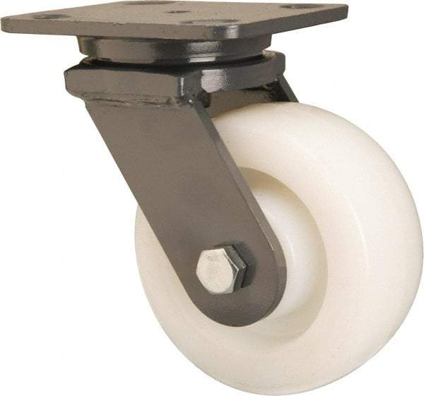 Hamilton - 5" Diam x 2" Wide x 6-1/2" OAH Top Plate Mount Swivel Caster - Nylon, Sealed Precision Ball Bearing, 4 x 5" Plate - Caliber Tooling