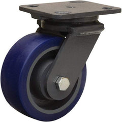 Hamilton - 5" Diam x 2" Wide x 6-1/2" OAH Top Plate Mount Swivel Caster - Polyurethane Mold onto Cast Iron Center, 840 Lb Capacity, Sealed Precision Ball Bearing, 4 x 5" Plate - Caliber Tooling