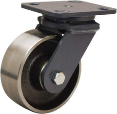 Hamilton - 5" Diam x 2" Wide x 6-1/2" OAH Top Plate Mount Swivel Caster - Forged Steel, 1,500 Lb Capacity, Tapered Roller Bearing, 4 x 5" Plate - Caliber Tooling