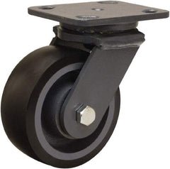 Hamilton - 5" Diam x 2" Wide x 6-1/2" OAH Top Plate Mount Swivel Caster - Polyurethane Mold onto Cast Iron Center, 1,360 Lb Capacity, Sealed Precision Ball Bearing, 4 x 5" Plate - Caliber Tooling