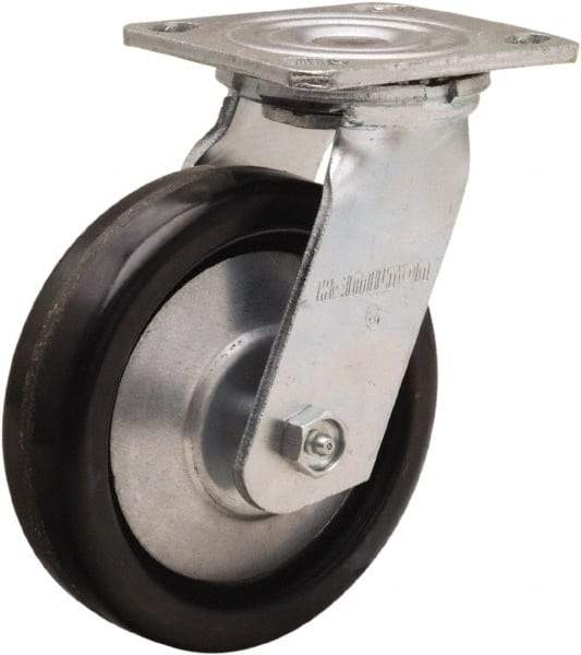 Hamilton - 6" Diam x 1-1/2" Wide x 7-1/2" OAH Top Plate Mount Swivel Caster - Phenolic, 800 Lb Capacity, Straight Roller Bearing, 4 x 4-1/2" Plate - Caliber Tooling