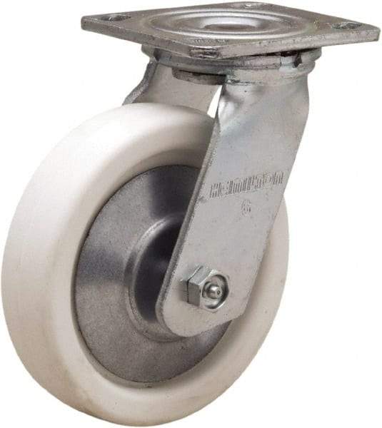 Hamilton - 6" Diam x 1-1/2" Wide x 7-1/2" OAH Top Plate Mount Swivel Caster - Polyolefin, 525 Lb Capacity, Delrin Bearing, 4 x 4-1/2" Plate - Caliber Tooling