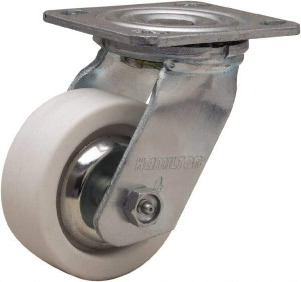 Hamilton - 4" Diam x 1-1/2" Wide x 5-5/8" OAH Top Plate Mount Swivel Caster - Polyolefin, 350 Lb Capacity, Delrin Bearing, 4 x 4-1/2" Plate - Caliber Tooling