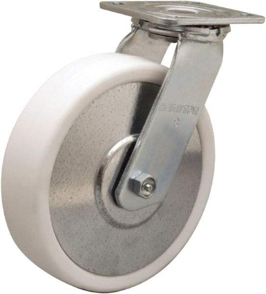 Hamilton - 8" Diam x 2" Wide x 9-1/2" OAH Top Plate Mount Swivel Caster - Polyolefin, 900 Lb Capacity, Delrin Bearing, 4 x 4-1/2" Plate - Caliber Tooling